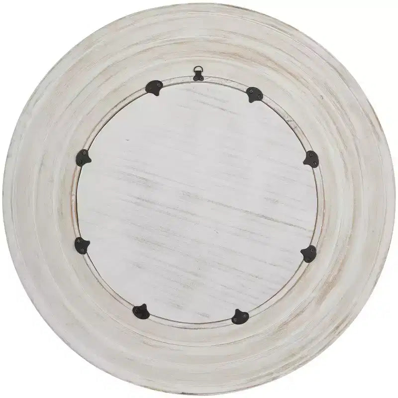 Specchio da parete rotondo crema da 35", cornice in legno sbiancato, 1 pezzo