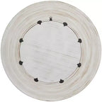 Specchio da parete rotondo crema da 35", cornice in legno sbiancato, 1 pezzo