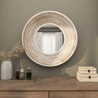 Specchio da parete rotondo crema da 35", cornice in legno sbiancato, 1 pezzo