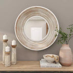 Specchio da parete rotondo crema da 35", cornice in legno sbiancato, 1 pezzo
