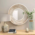 Specchio da parete rotondo crema da 35", cornice in legno sbiancato, 1 pezzo