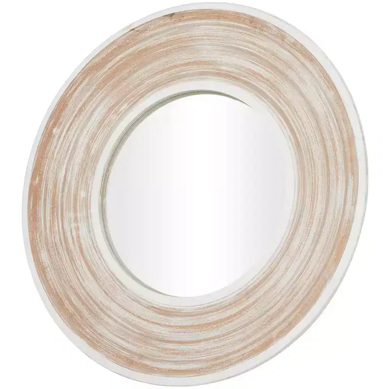 Specchio da parete rotondo crema da 35", cornice in legno sbiancato, 1 pezzo