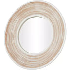 Specchio da parete rotondo crema da 35", cornice in legno sbiancato, 1 pezzo