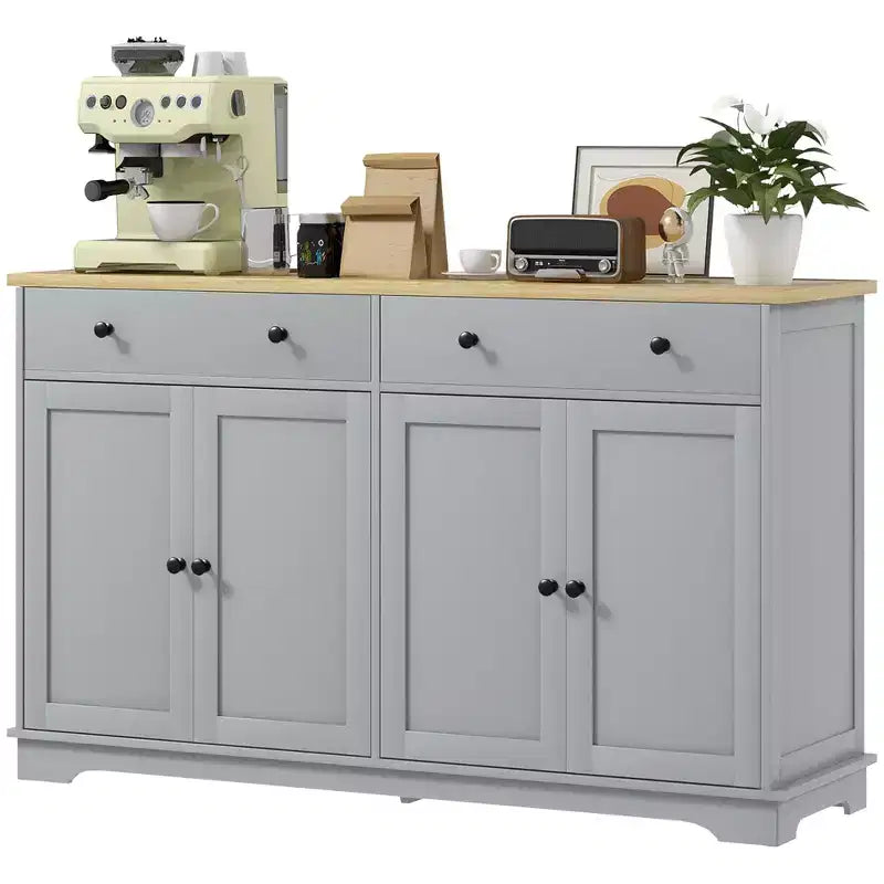 Credenza da buffet con 4 ante, 2 cassetti e ripiani regolabili – Nero / Grigio / Bianco