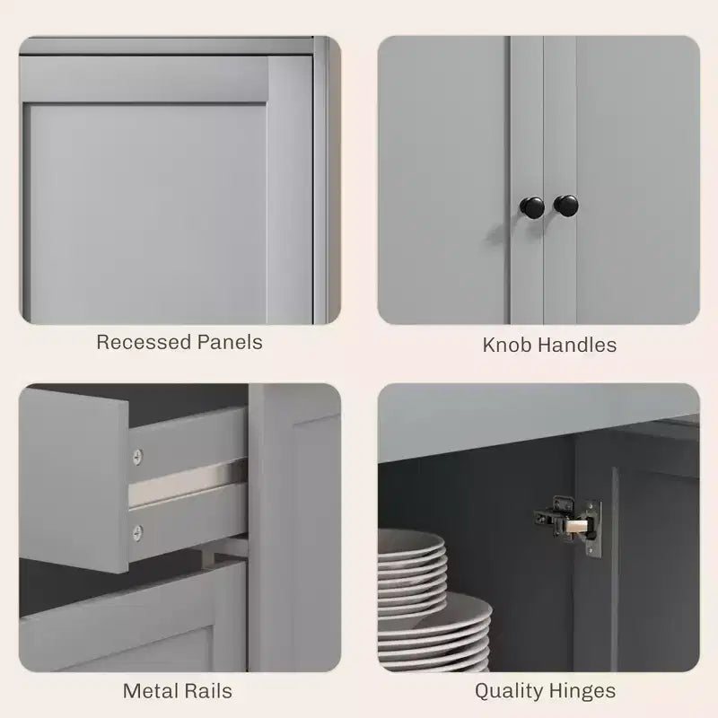 Credenza da buffet con 4 ante, 2 cassetti e ripiani regolabili – Nero / Grigio / Bianco