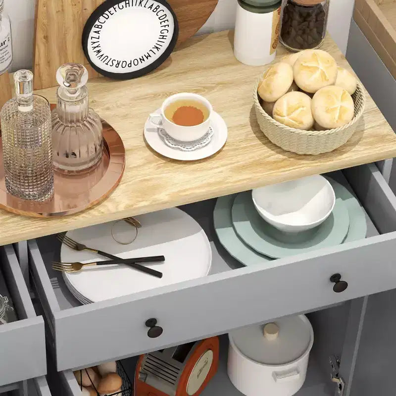 Credenza da buffet con 4 ante, 2 cassetti e ripiani regolabili – Nero / Grigio / Bianco