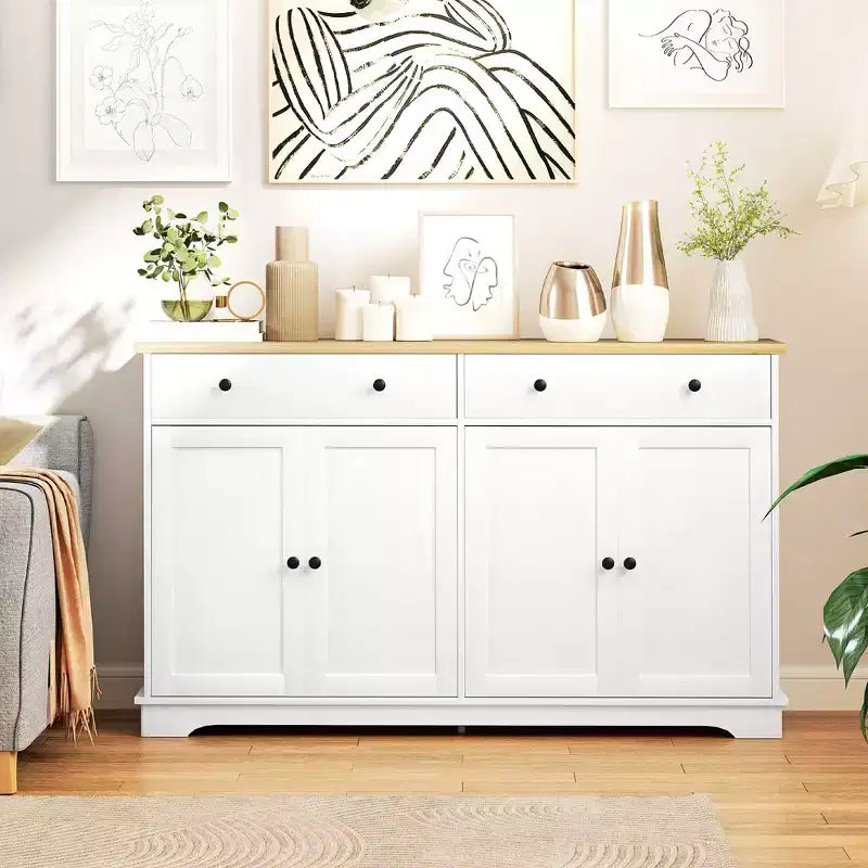 Credenza da buffet con 4 ante, 2 cassetti e ripiani regolabili – Nero / Grigio / Bianco