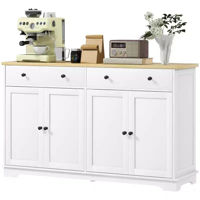 Credenza da buffet con 4 ante, 2 cassetti e ripiani regolabili – Nero / Grigio / Bianco