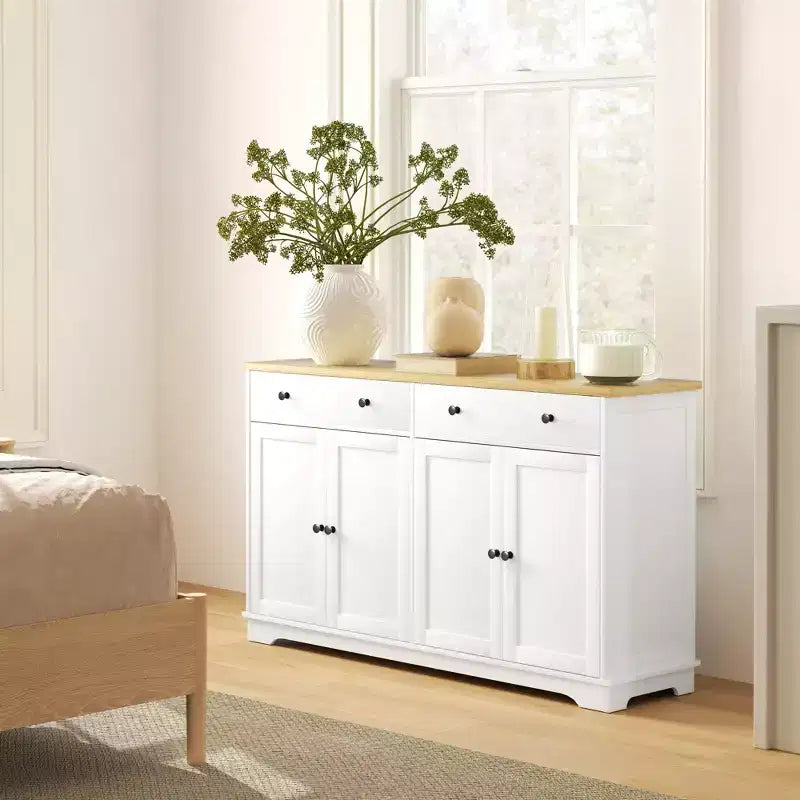 Credenza da buffet con 4 ante, 2 cassetti e ripiani regolabili – Nero / Grigio / Bianco