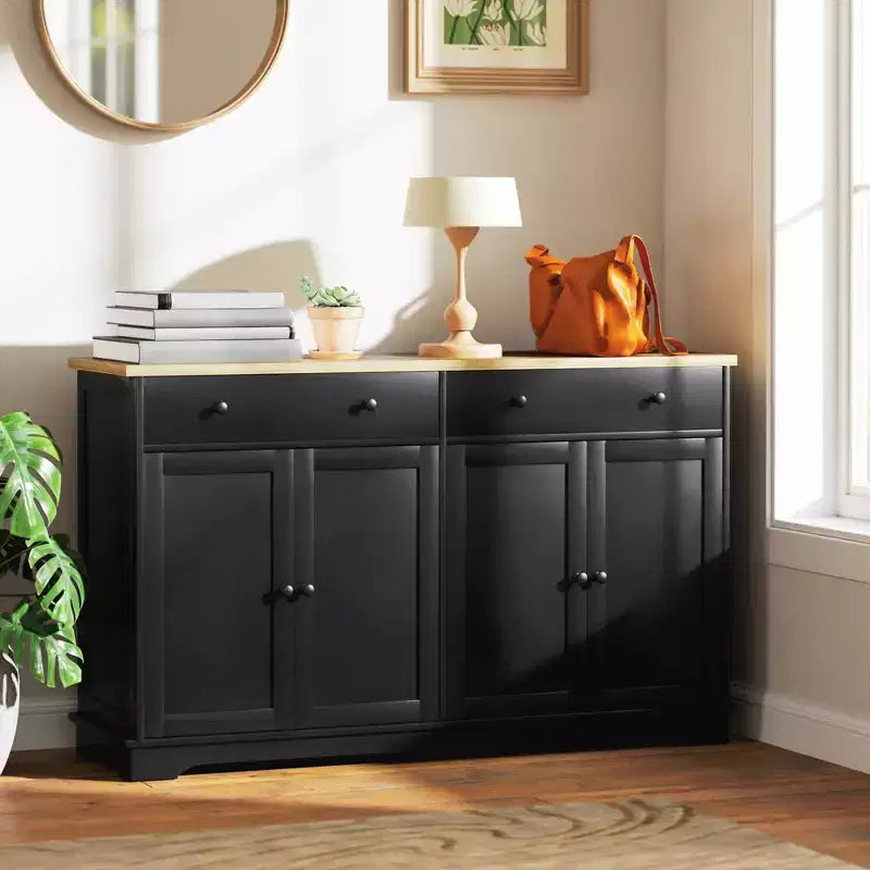 Credenza da buffet con 4 ante, 2 cassetti e ripiani regolabili – Nero / Grigio / Bianco