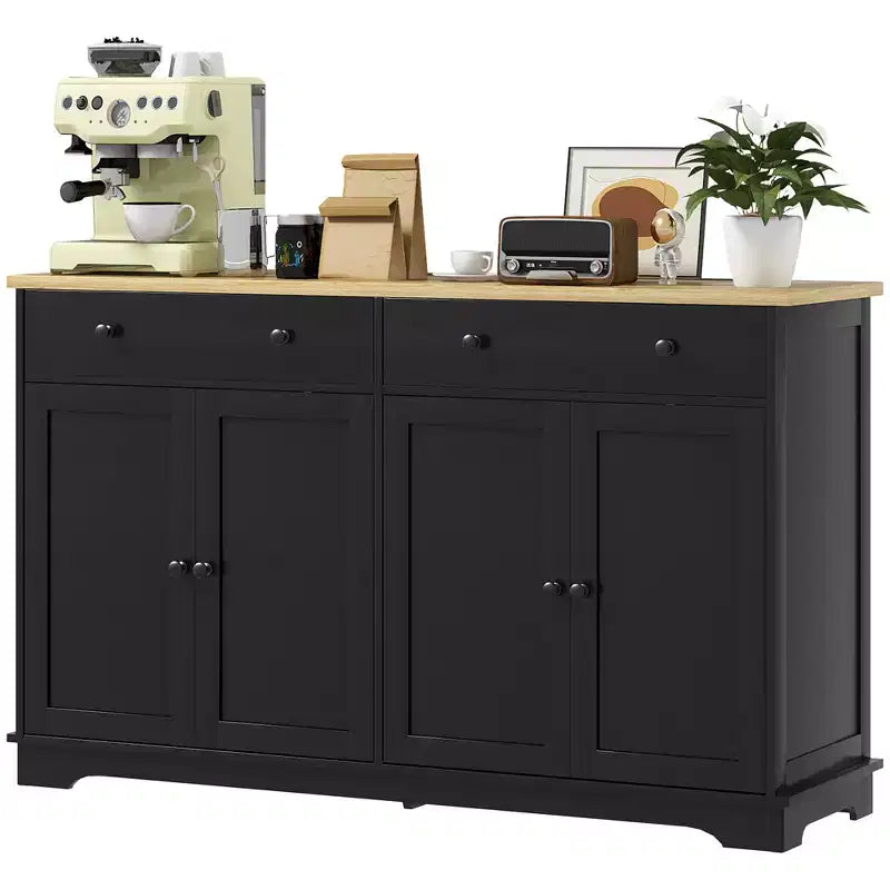 Credenza da buffet con 4 ante, 2 cassetti e ripiani regolabili – Nero / Grigio / Bianco