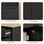Credenza da buffet con 4 ante, 2 cassetti e ripiani regolabili – Nero / Grigio / Bianco