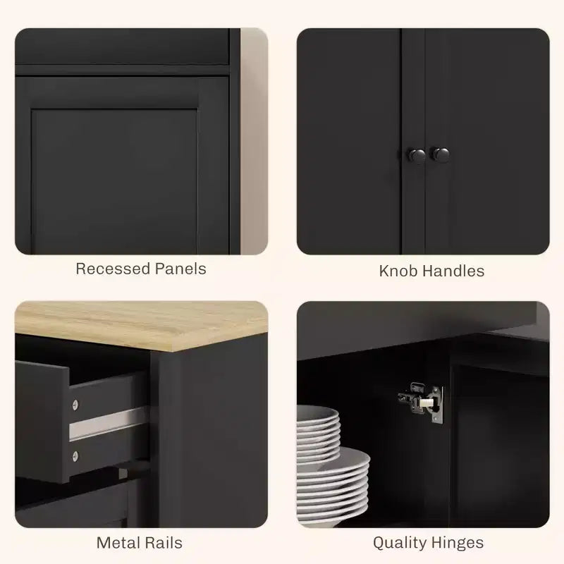 Credenza da buffet con 4 ante, 2 cassetti e ripiani regolabili – Nero / Grigio / Bianco
