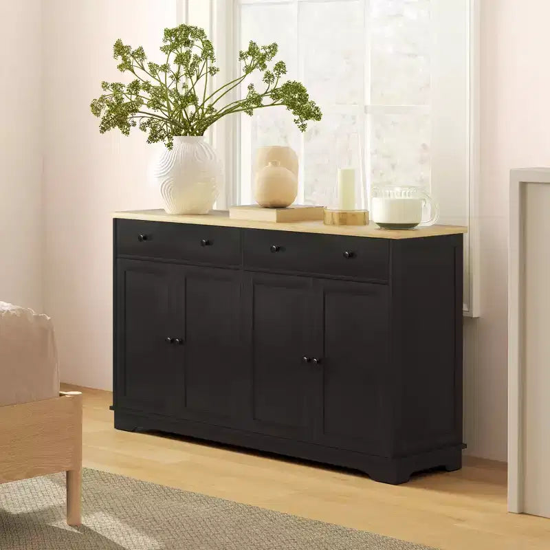 Credenza da buffet con 4 ante, 2 cassetti e ripiani regolabili – Nero / Grigio / Bianco