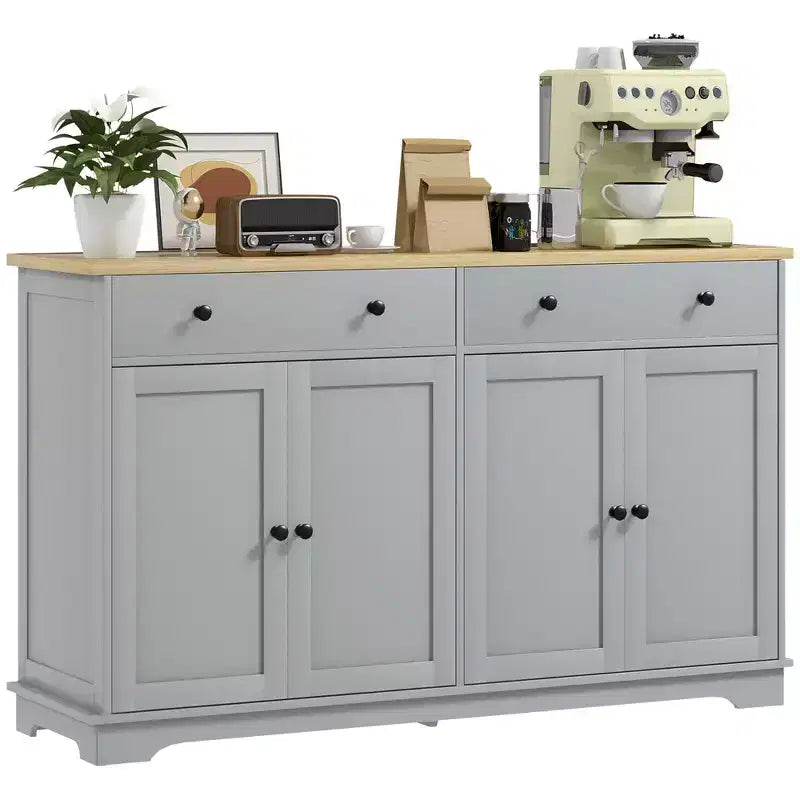 Credenza da buffet con 4 ante, 2 cassetti e ripiani regolabili – Nero / Grigio / Bianco