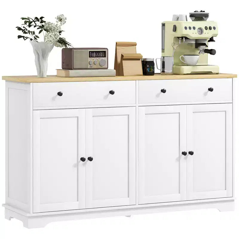 Credenza da buffet con 4 ante, 2 cassetti e ripiani regolabili – Nero / Grigio / Bianco