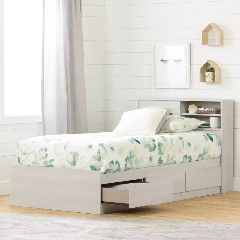 Testiera per Letto Singolo per Bambini con Contenitore, Rovere Grigio / Rovere Invernale