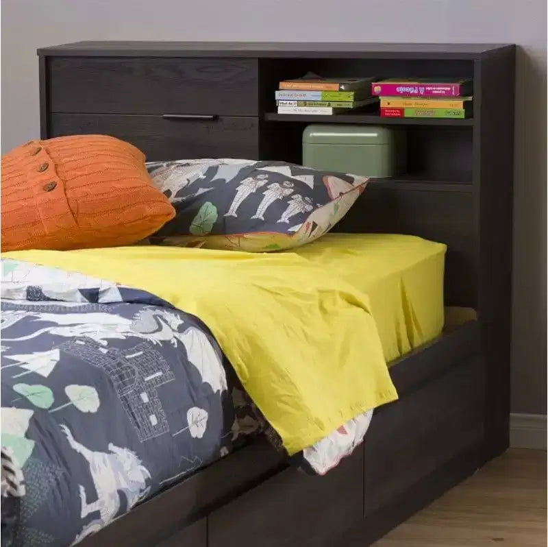 Testiera per Letto Singolo per Bambini con Contenitore, Rovere Grigio / Rovere Invernale