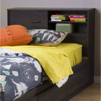 Testiera per Letto Singolo per Bambini con Contenitore, Rovere Grigio / Rovere Invernale