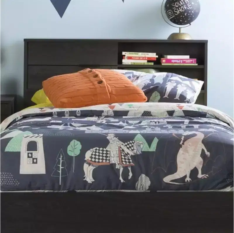 Testiera per Letto Singolo per Bambini con Contenitore, Rovere Grigio / Rovere Invernale