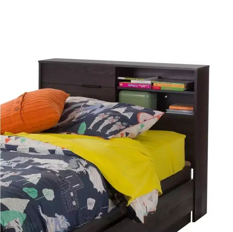 Testiera per Letto Singolo per Bambini con Contenitore, Rovere Grigio / Rovere Invernale
