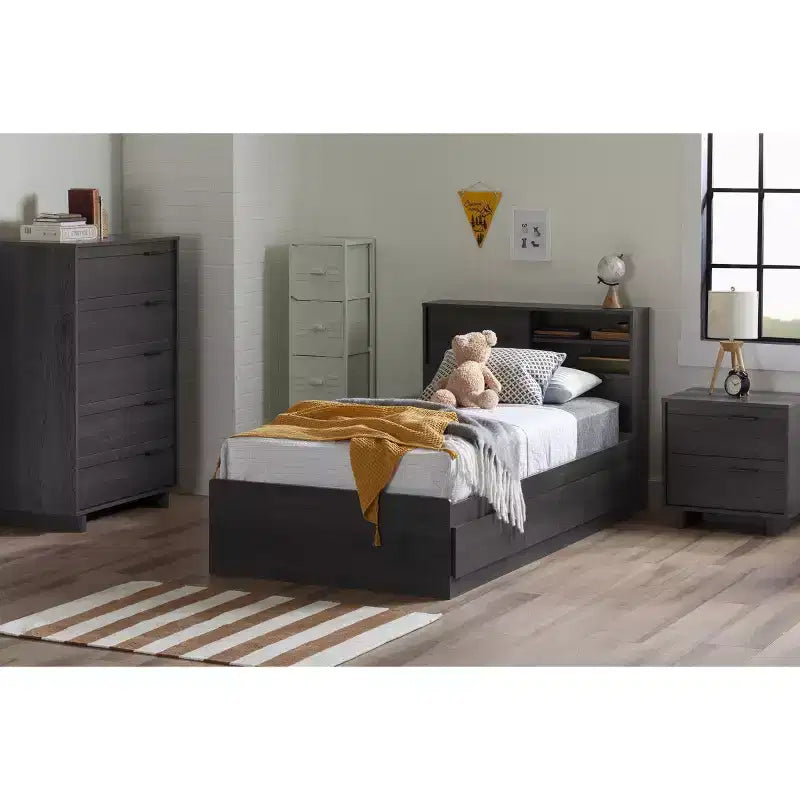 Testiera per Letto Singolo per Bambini con Contenitore, Rovere Grigio / Rovere Invernale