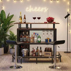 Mobile bar angolare a L marrone, 4 posti, metallo e MDF