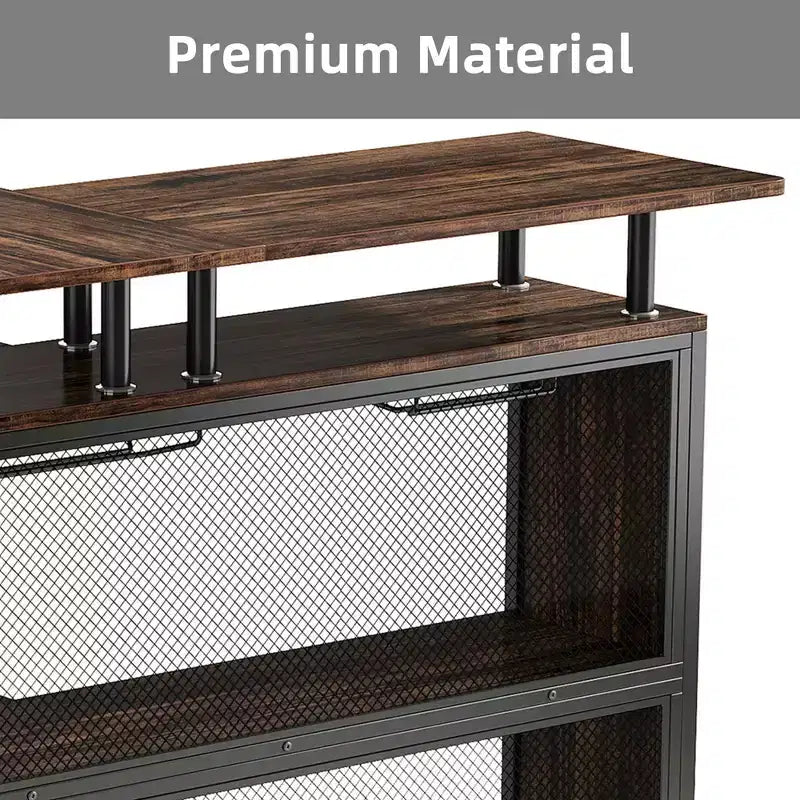 Mobile bar angolare a L marrone, 4 posti, metallo e MDF