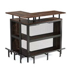 Mobile bar angolare a L marrone, 4 posti, metallo e MDF