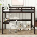 MATEERTY Twin Loft Wood Bed with Bulit in Desk Safety Guardrails Ladder Brown
