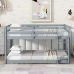 MATEERTY Solid Wooden, Twin Floor Bunk Bed wit Ladder, Upper and Bottom Bed Platforms Crafted with Stregthened Slats Gray