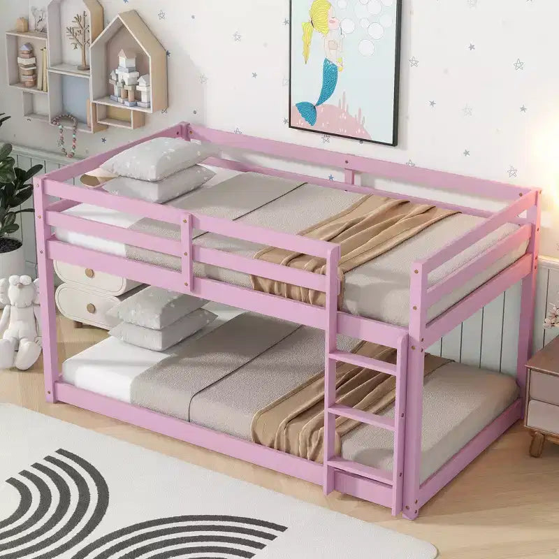 Letto a Castello a Terra Rosa con 2 Letti Singoli e Scaletta, Legno Massello, 2 Posti Letto