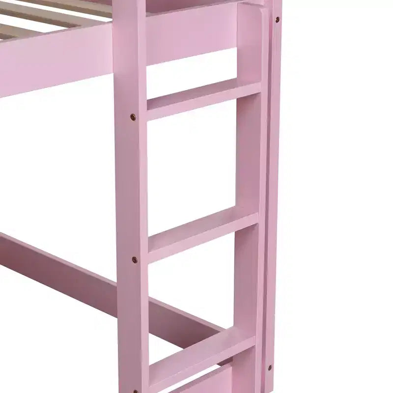 Letto a Castello a Terra Rosa con 2 Letti Singoli e Scaletta, Legno Massello, 2 Posti Letto