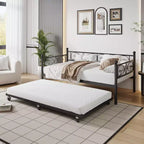 Lettino da giorno gemello in metallo bianco con letto estraibile, per 2 persone