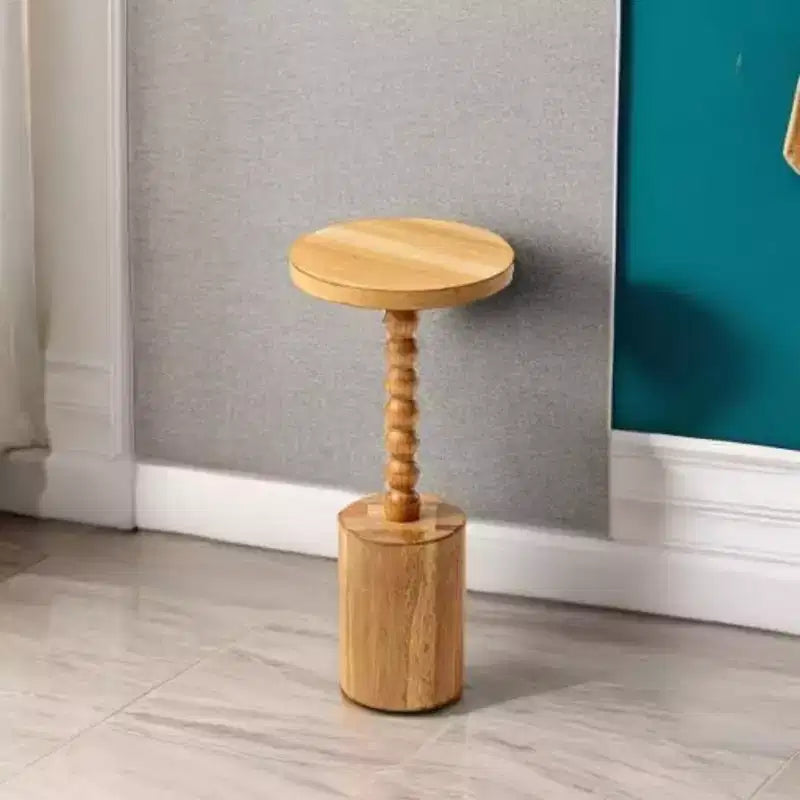 Tavolino d'appoggio rotondo marrone con piedistallo, tavolino d'accento rustico per 1, soggiorno e camera da letto