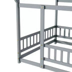 Letto a pavimento grigio con sponde di sicurezza, singolo