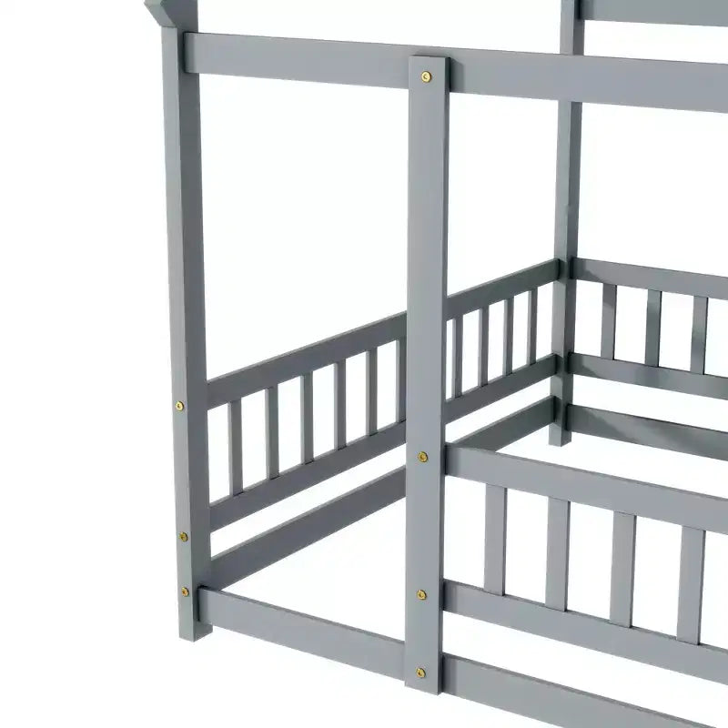 Letto a pavimento grigio con sponde di sicurezza, singolo