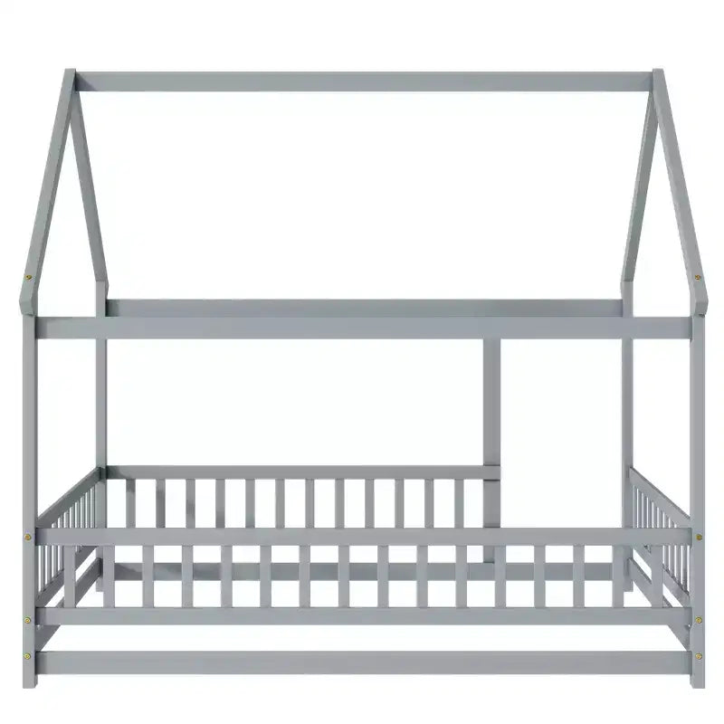Letto a pavimento grigio con sponde di sicurezza, singolo