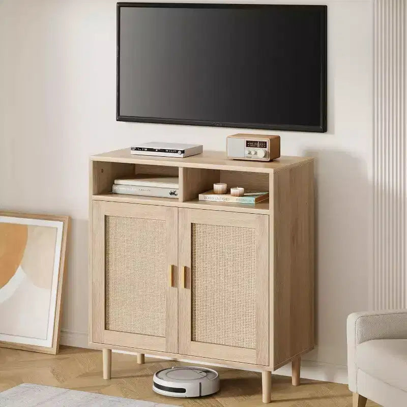 Mobile credenza in rattan naturale – Anta singola/doppia, altezza 91 cm