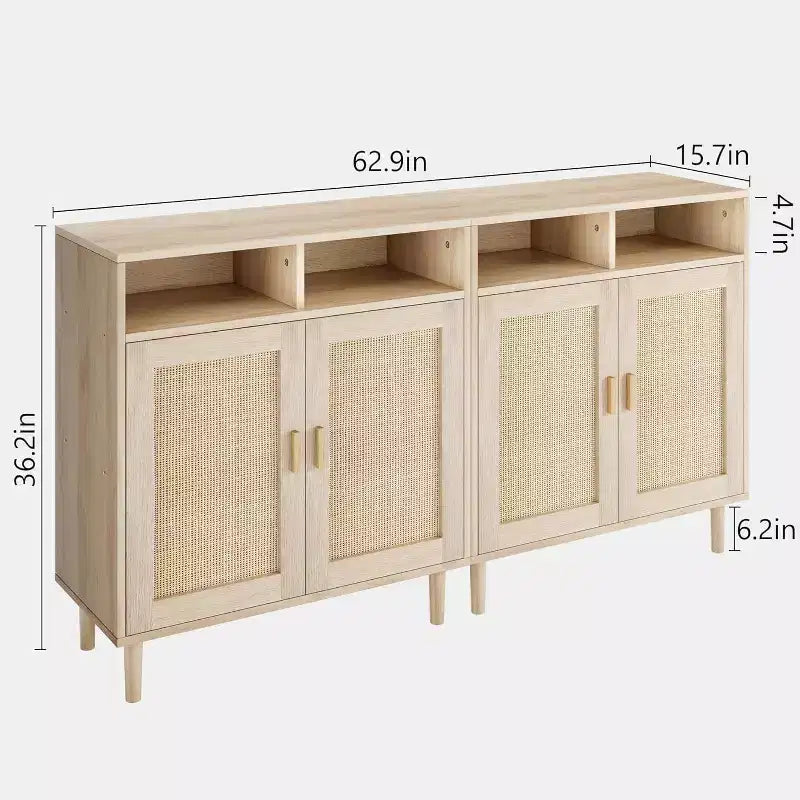 Mobile credenza in rattan naturale – Anta singola/doppia, altezza 91 cm