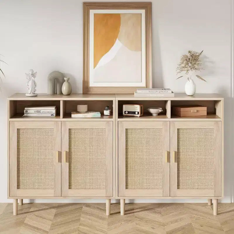 Mobile credenza in rattan naturale – Anta singola/doppia, altezza 91 cm