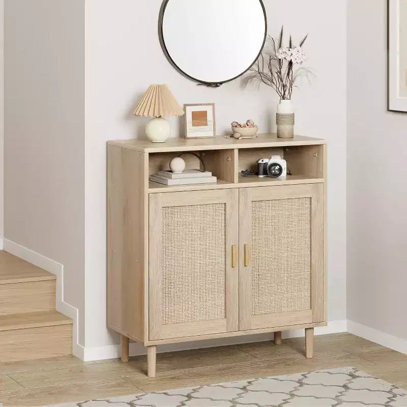 Mobile credenza in rattan naturale – Anta singola/doppia, altezza 91 cm