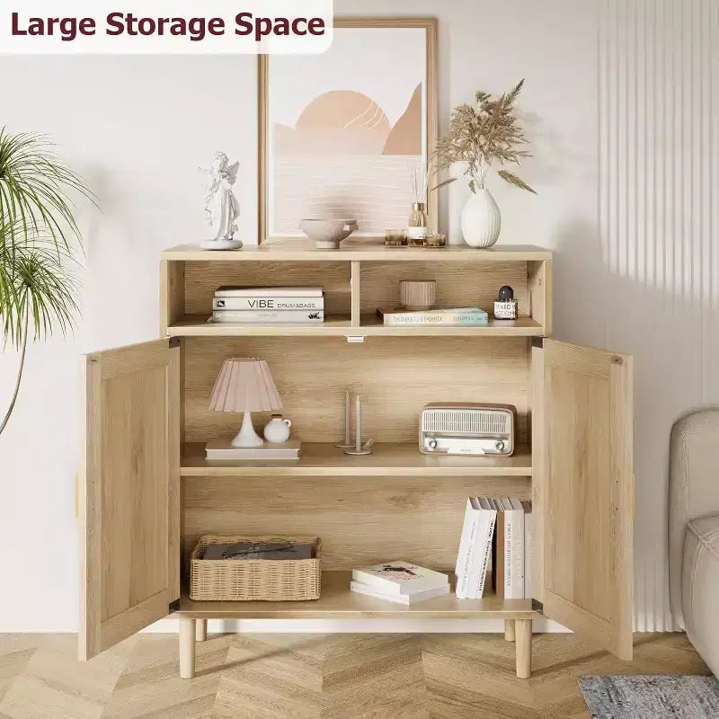 Mobile credenza in rattan naturale – Anta singola/doppia, altezza 91 cm