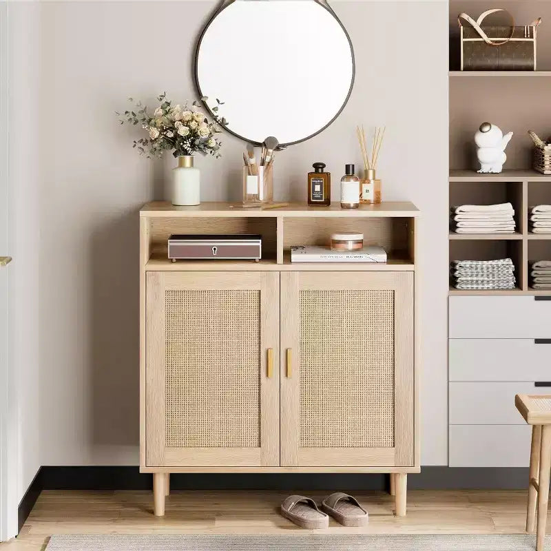 Mobile credenza in rattan naturale – Anta singola/doppia, altezza 91 cm