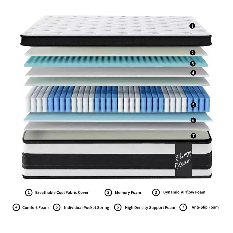 Materasso Ibrido Bianco, Queen/King, Memory Foam e Molle Insacchettate, 30 cm