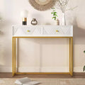 MAYEERTY Modern Narrow Console Table with Storage 2 Drawers Stripe Design for Living Room Hallway White