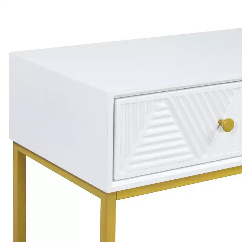 Consolle stretta bianca con 2 cassetti, design a righe, 1 pezzo