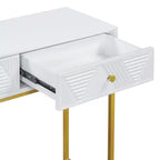 Consolle stretta bianca con 2 cassetti, design a righe, 1 pezzo