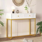 Consolle stretta bianca con 2 cassetti, design a righe, 1 pezzo
