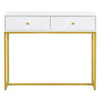 Consolle stretta bianca con 2 cassetti, design a righe, 1 pezzo